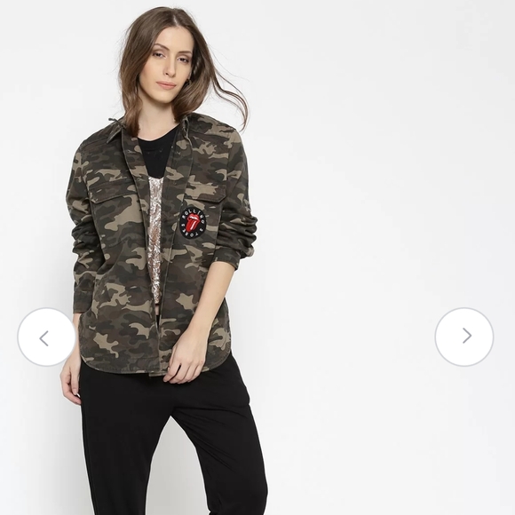 FOREVER21 Olive Jean Camouflage Rolling Stones Patch Utility Jacket - Picture 4 of 12